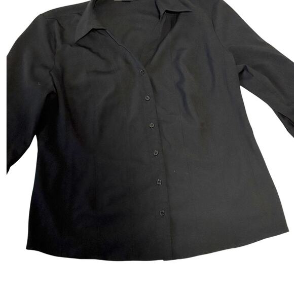 Style&Co Collared Button Down Shirt - LP Large Petite - Black Fitted 3/4 Sleeves - Picture 4 of 8